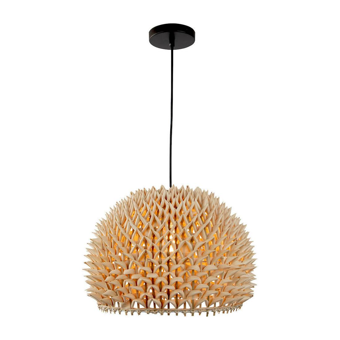 Woven Palm Leaf Pendant Light: Woven Palm Leaf Pendant Light, accommodates one 100W bulb, 14" dia. x 12" H