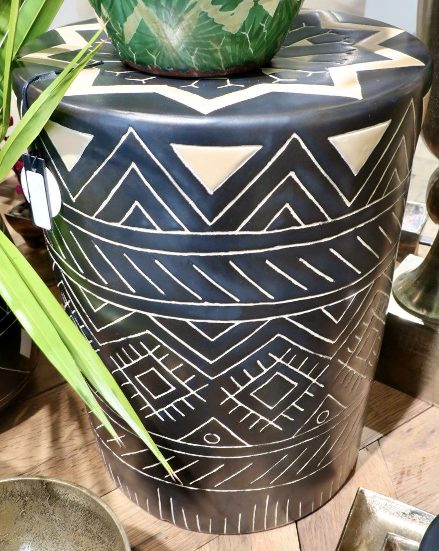 Tribal Ceramic Drum Accent Table or Garden Seat (1 of 2)