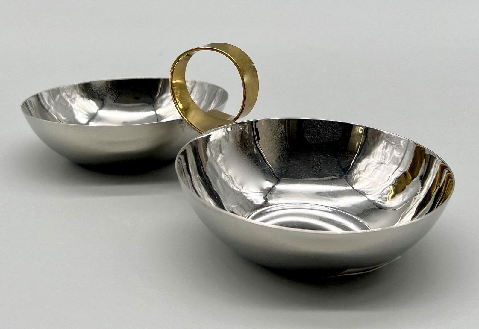 Mid Century Modern Stainless Steel & Brass Serving Nut/Candy Dish, Small (1 of 3)