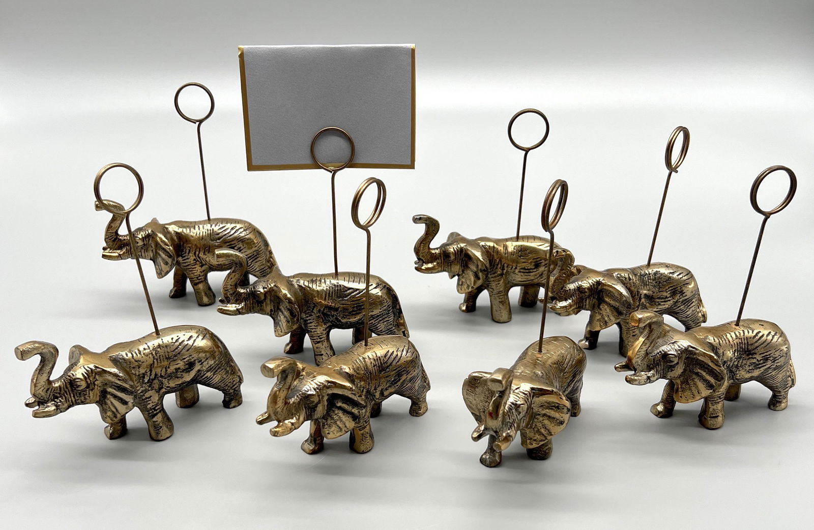 Set of Eight Brass Elephant Name Card or Menu Holders (1 of 2)