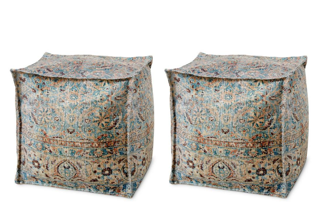 Pair of Pouf Ottomans with Woven Turkish Kilim Pattern (1 of 3)