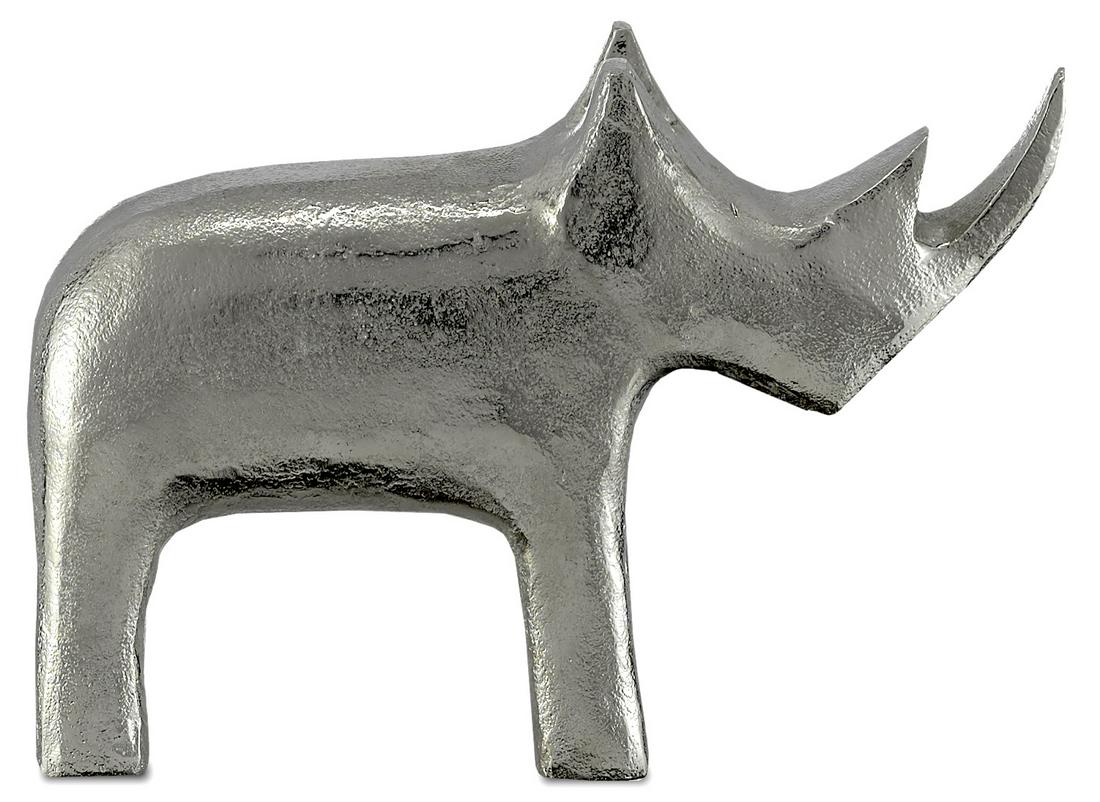 Brutalist Rhino Sculpture: Brutalist Rhino Sculpture, metal, distressed and hammered finish, 11" L x 3" W x 7.5" H