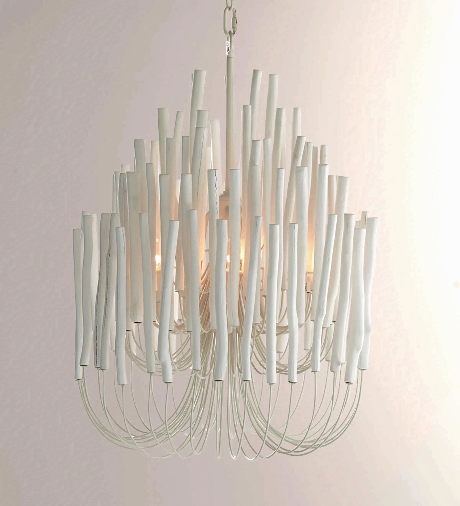 White Wooden-Dowel and Iron Chandelier (1 of 4)