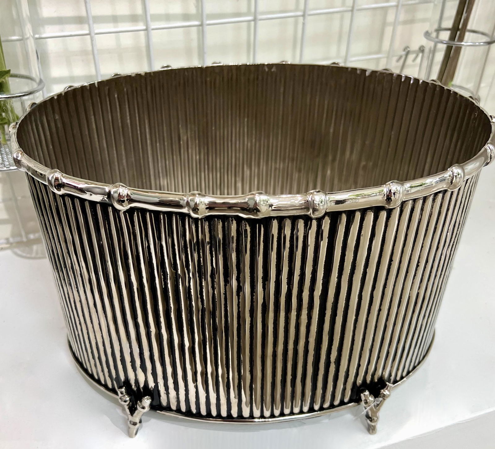 Silver Faux Bamboo Centerpiece Cachepot (1 of 1)