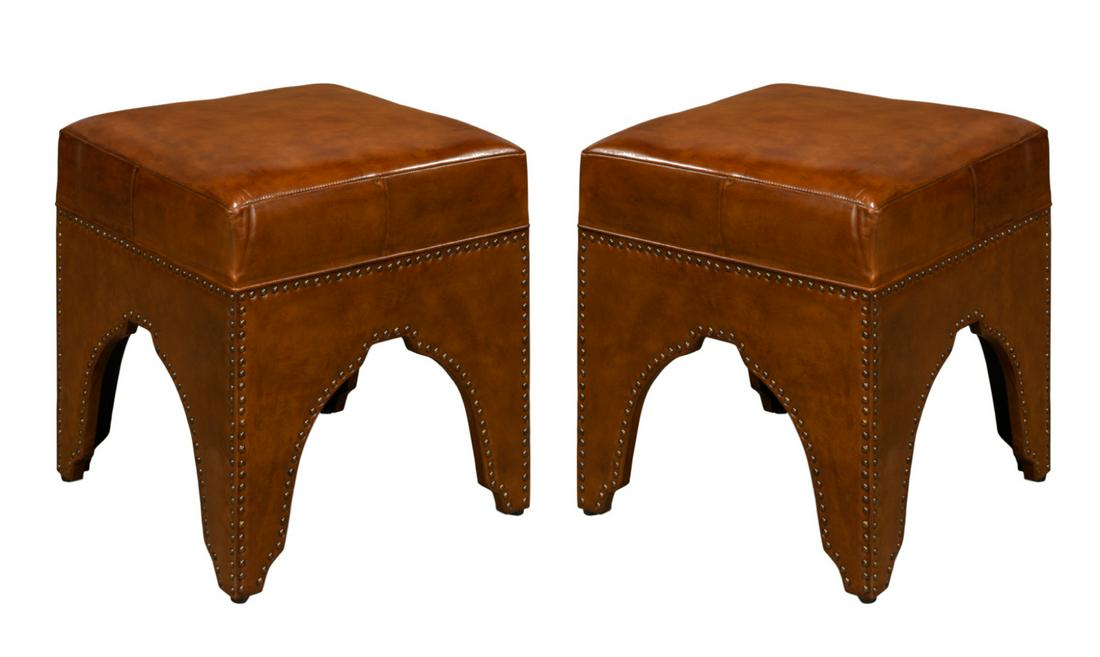 Pair of Brown Leather Ottoman Seats (1 of 1)