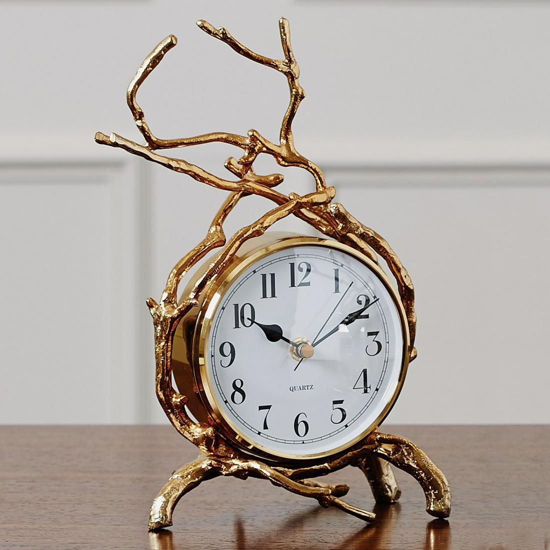 Sculptural Faux-Bois Brass Clock (1 of 1)