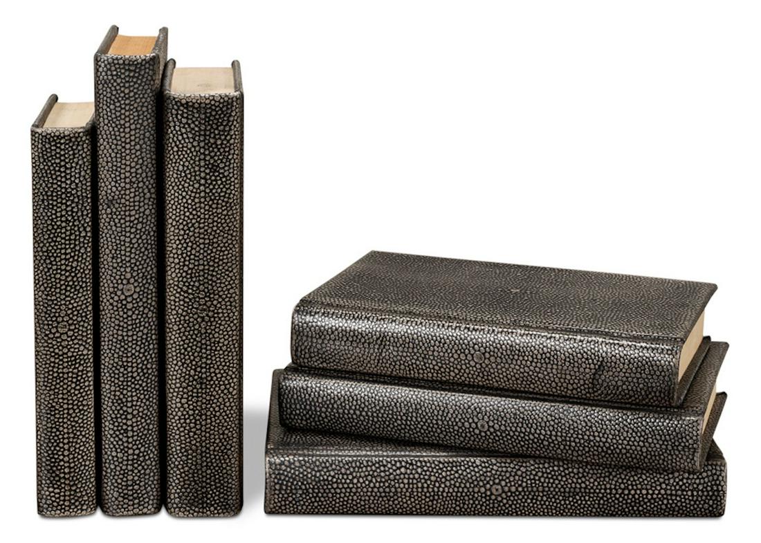 Six Decorative Faux Shagreen Leather-Bound Books (1 of 3)