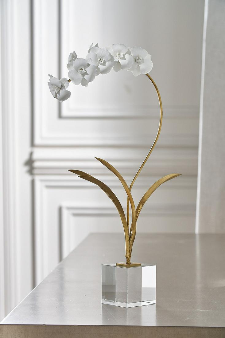 Handmade Tole and Porcelain Orchid Flower Sculpture (1 of 2)