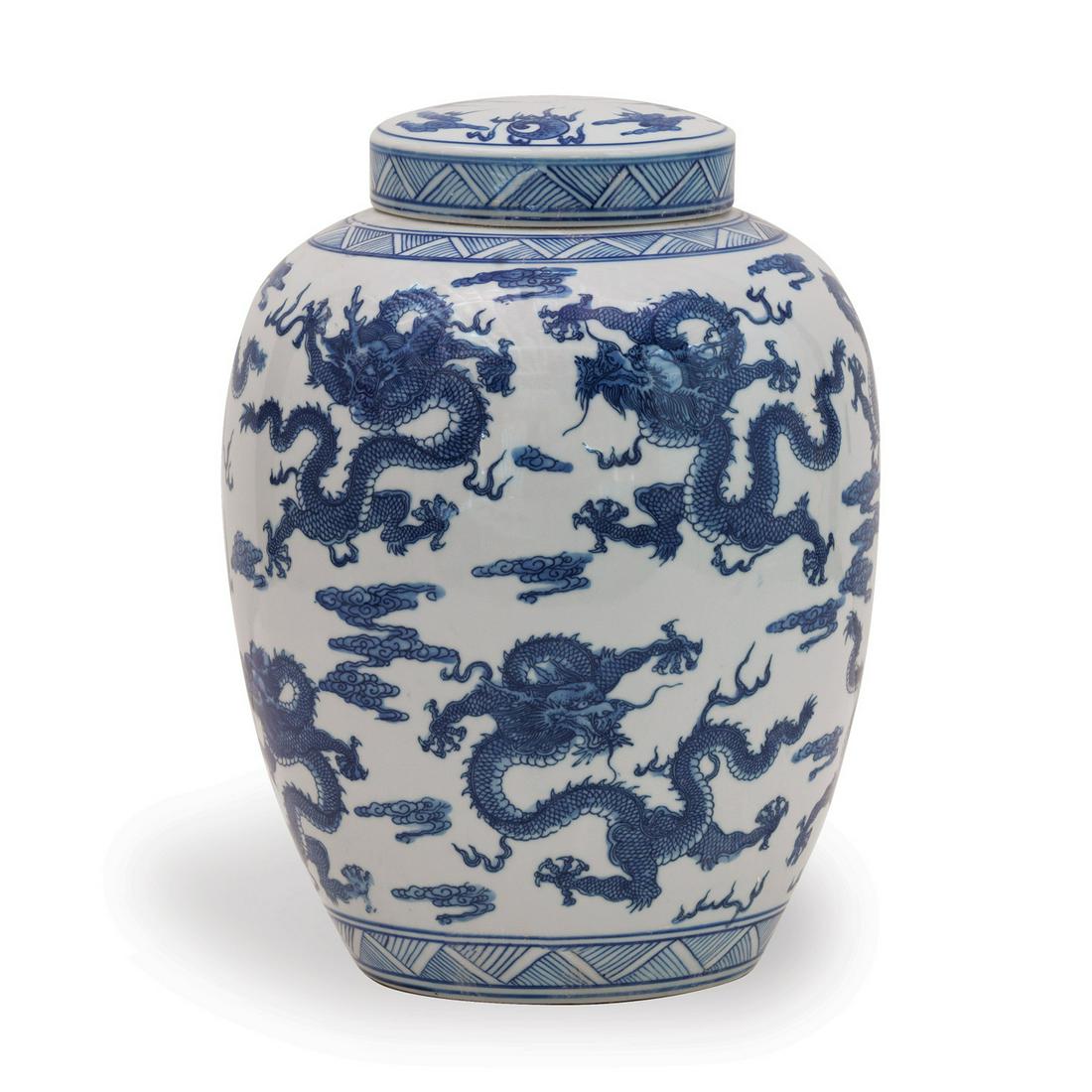 Blue and White Chinese Export-Style Porcelain Jar with Cover (1 of 1)