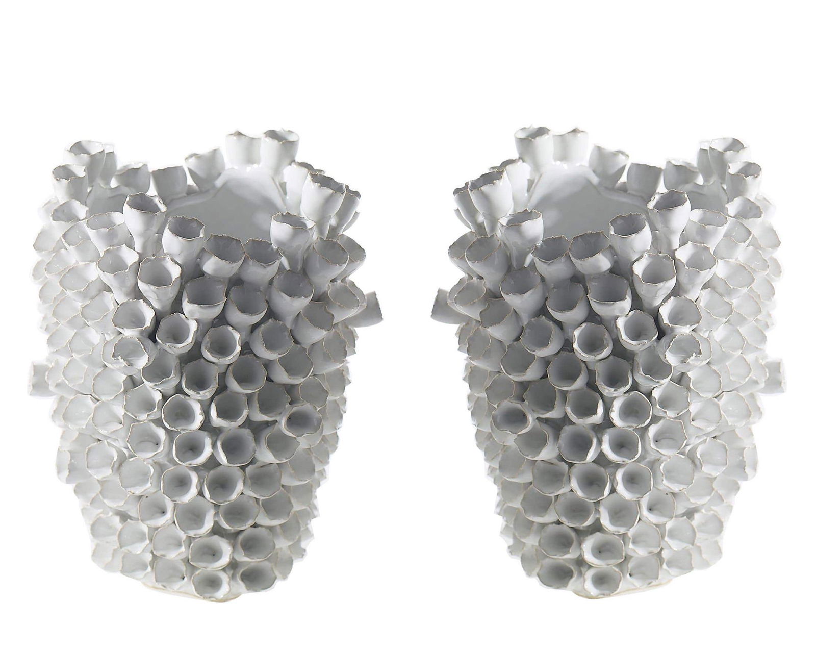 Pair of Faux Barnacle-Coral Ceramic Vases or Cachepots (1 of 1)