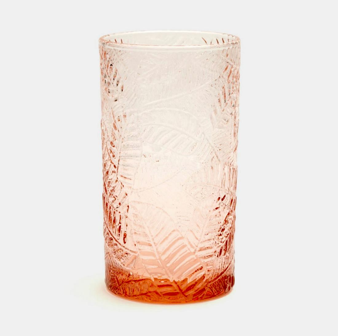 Set of Twelve Highball Glasses: Set of Twelve Highball Glasses Handcrafted from coral-pink blown glass, made in Italy. Dimensions: height 5.5 in., diameter 3 in., each Condition: Excellent.