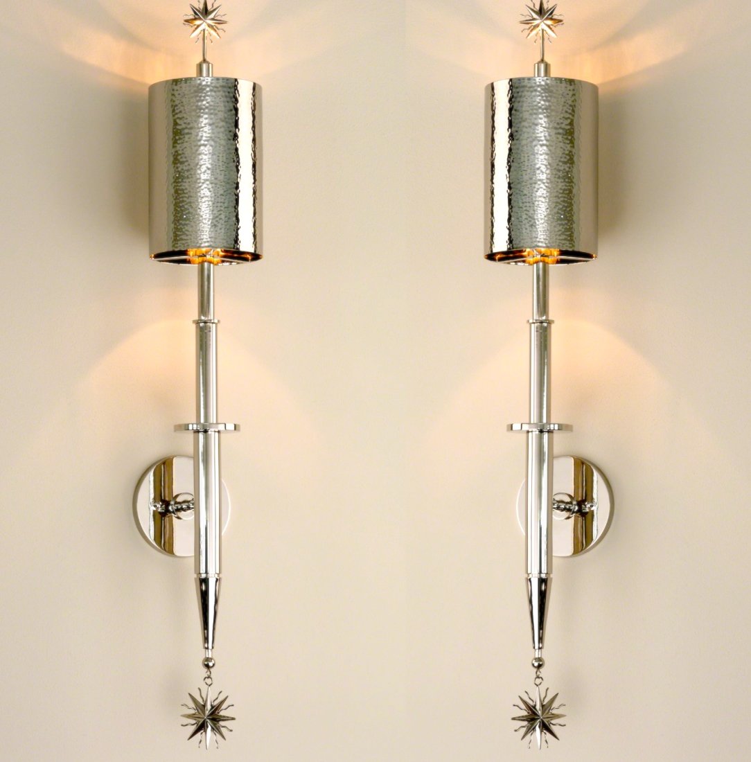 Pair of Large Silver Wall Sconce Lights 32 in. (1 of 3)