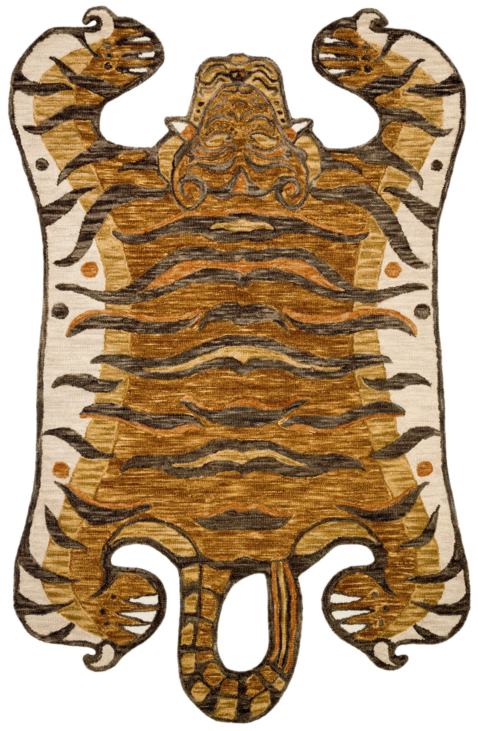 Hand-Hooked Wool Rug with Tibetan Tiger Motif 4x6 (1 of 2)