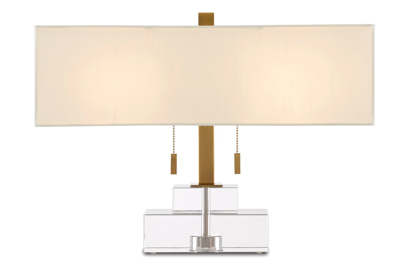 Modern Crystal Table or Desk Lamp: Modern Crystal Table or Desk Lamp A contemporary light, in the Manner of Georges Mathias, with stacked blocks of crystal, aged brass hardware, and rectangular fabric shade. Dimensions: heigh
