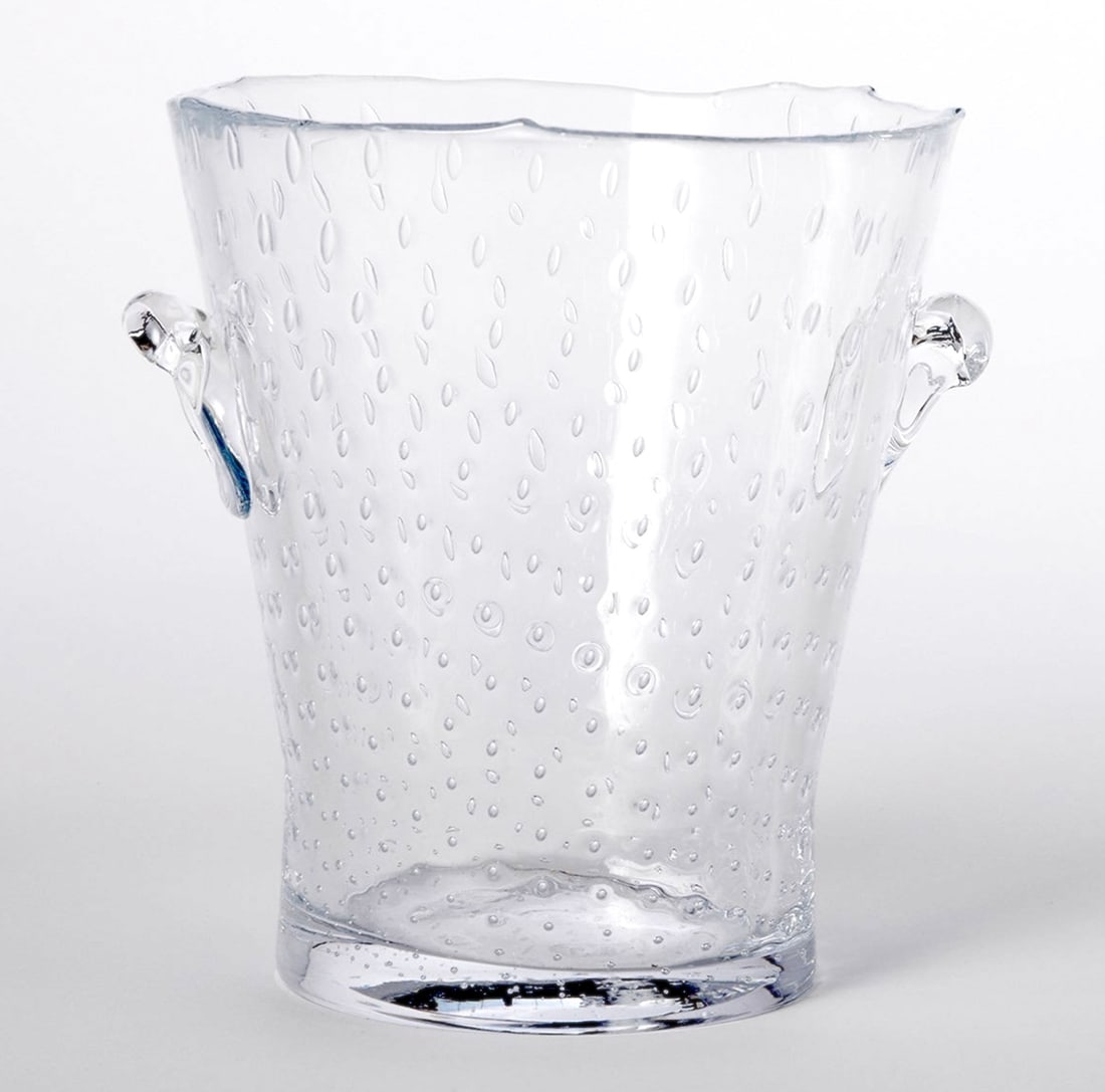 Blown Glass Champagne Bucket: Blown Glass Champagne Bucket A handcrafted bottle chiller, in the Manner of Ralph Lauren, made of blown art-glass. Dimensions: height 9 in., width 9 in., depth 8 in. Condition:
