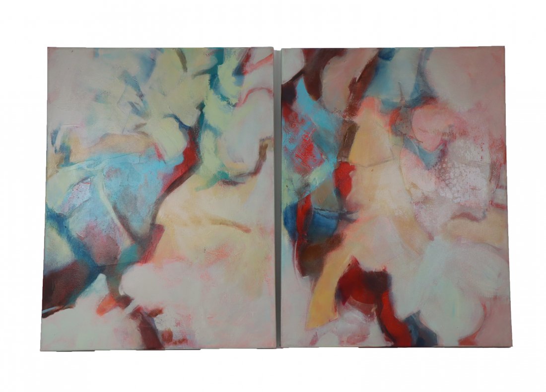 Pair of Original Oil Paintings Titled "Fabron" by Carol: Pair of original oil paintings on canvas by prominent Atlanta artist Carolynn Mann.18"x24" pair