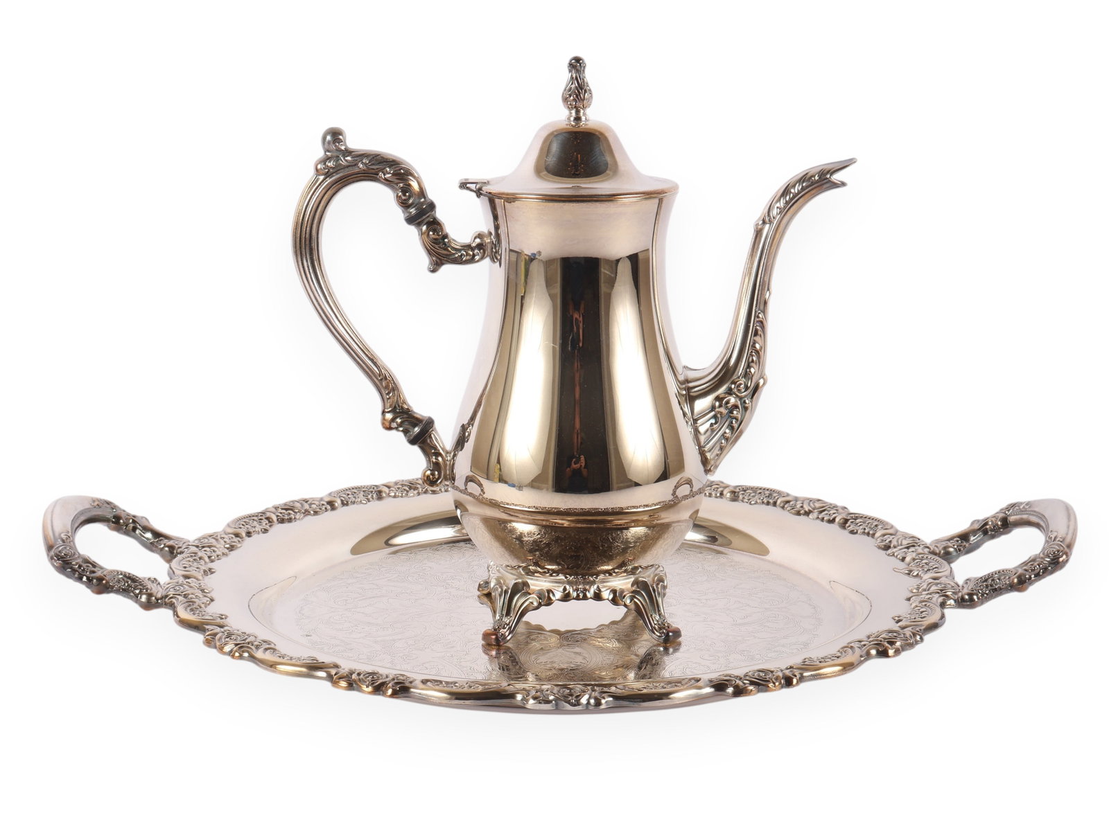Silver Plated Pitcher and Tray by Oneida: Decent used condition. 20 x 11 overall rough size