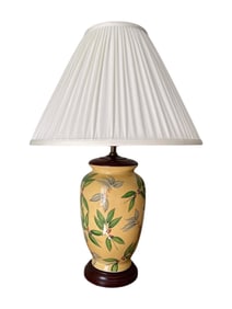 Vintage Painted Porcelain Lamp w/ Wood Base