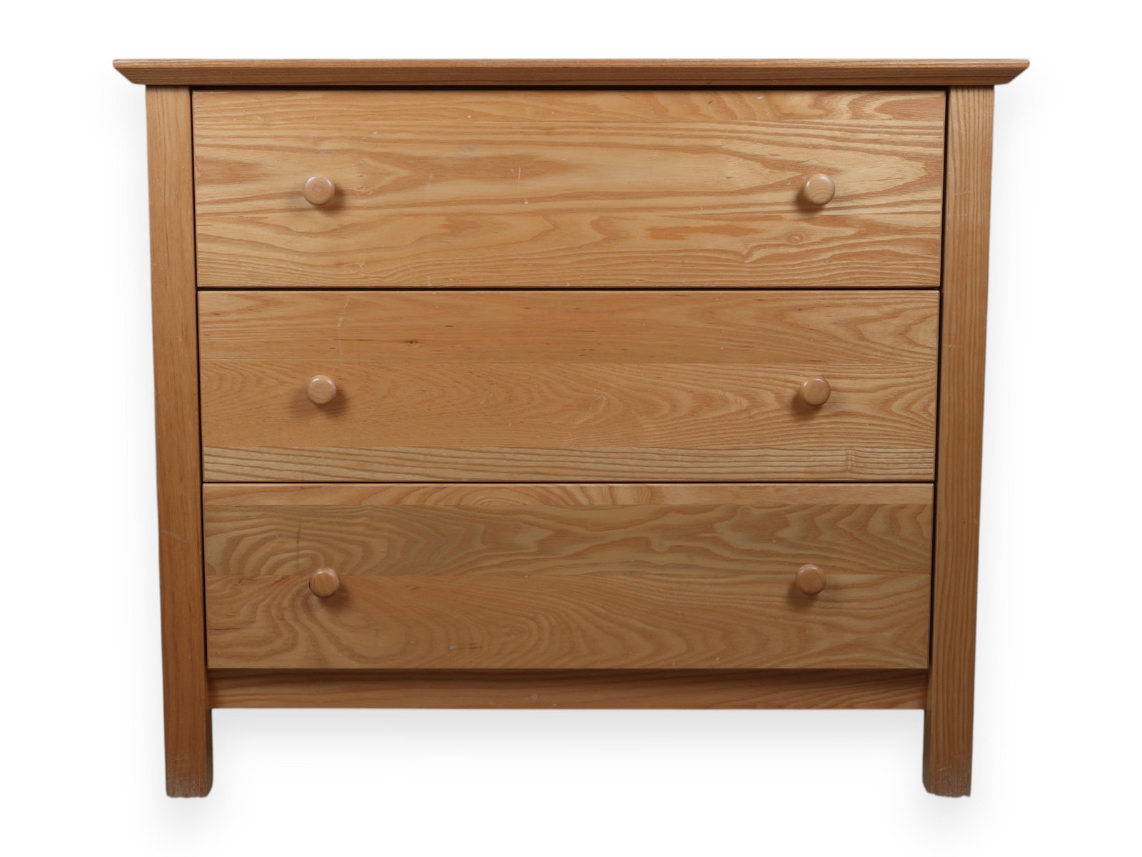 Three Drawer Chest: Fair heavily used condition. Noticeable scratches/marks on top. Otherwise in good functional condition. 36 x 19 x 30