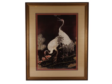 Large Framed Southeast Asian Style Crane Print