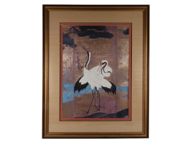 Large Framed Southeast Asian Style Crane Print