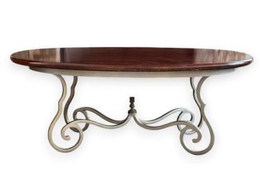 Wood Top with Metal Base Oval Coffee Table by Stanley