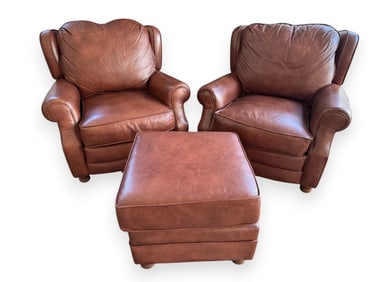 Pair of Leather Chairs with Ottoman by Anthem Leather INC