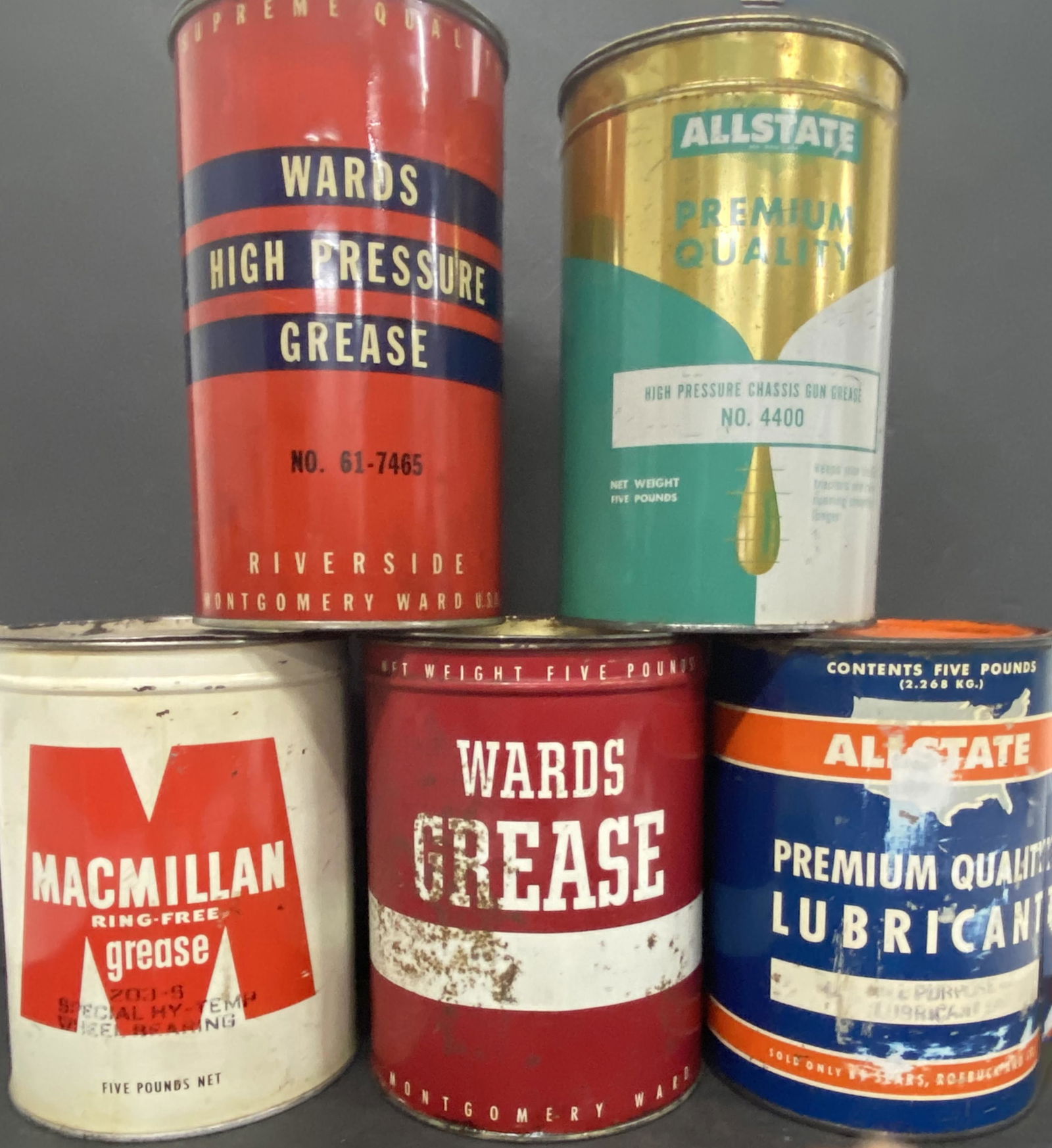 (5) Grease Cans Allstate, Wards, Macmillan (1 of 1)