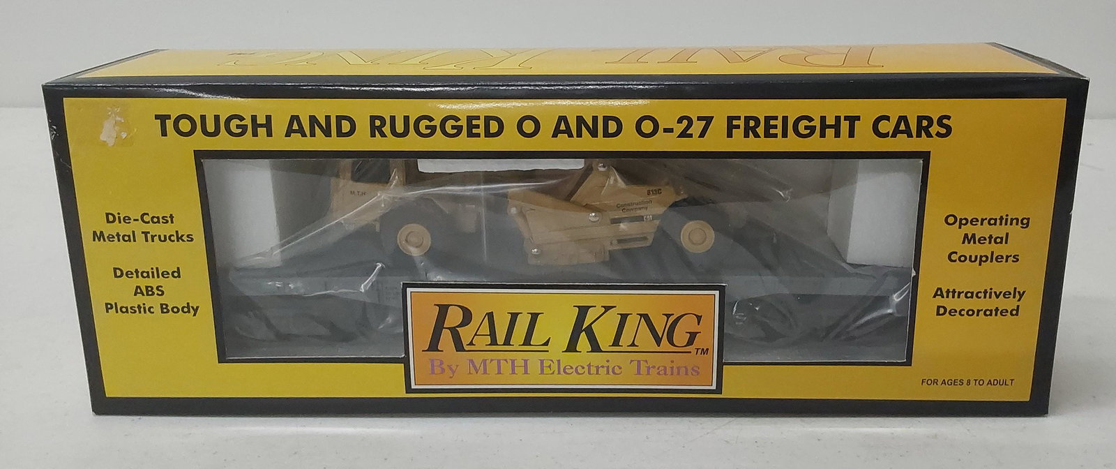 Rail King: Rail King MTH Construction flat car with ERTL earth mover NO. 30-7616