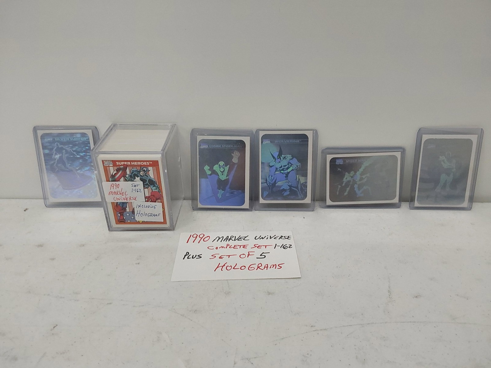 Marvel Universe cards with Holograms: 1990 Marvel Universe complete set 1-162 and (5) hologram cards