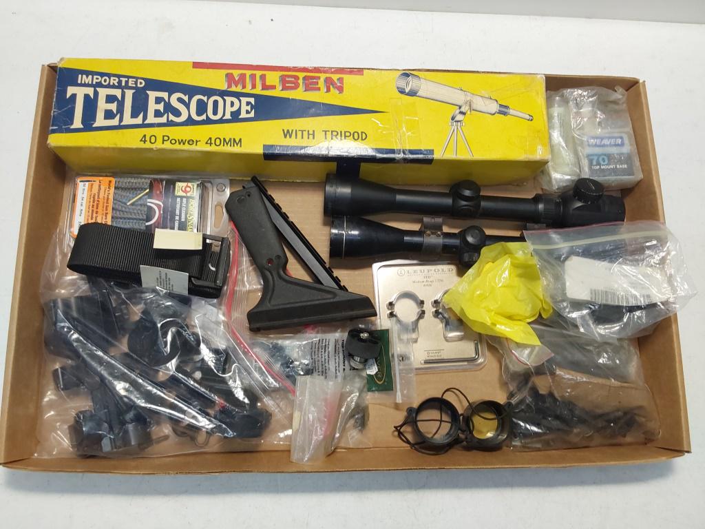 miscellaneous lot of optical accessories: scopes, mounts, telescope and more