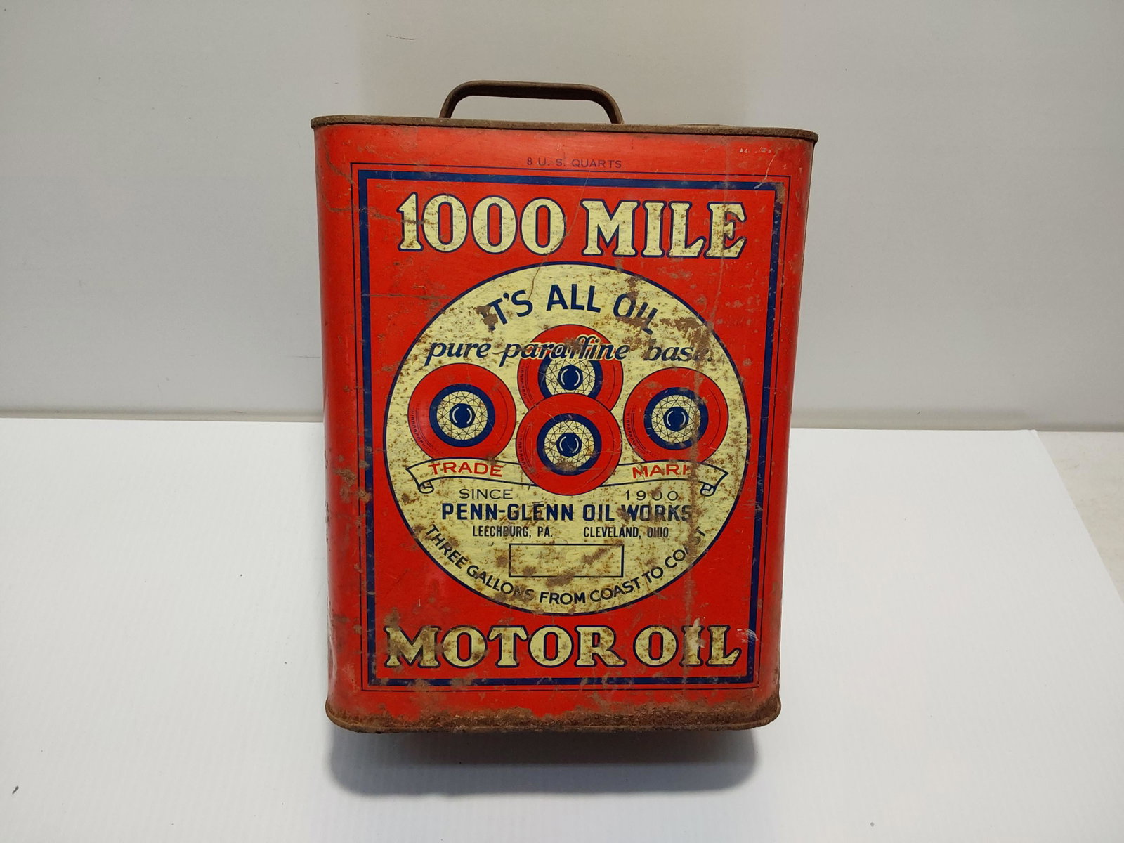 1000 Mile oil can: 2 gallon can, has surface rust