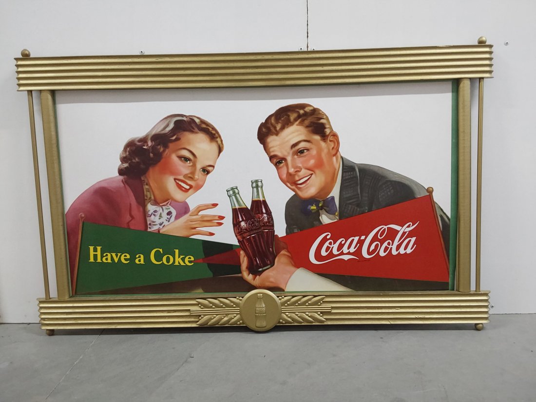 "Have a Coke" cardboard sign with gold frame (1 of 3)