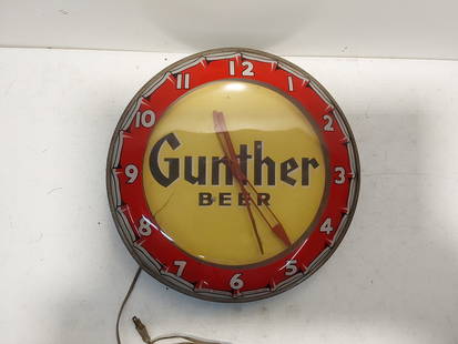 Gunther Beer lightup clock: Works. May need new bulb.