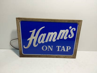 Hamm's On Tap lighted sign: Works. Has been rewired. 14" x 20 12"