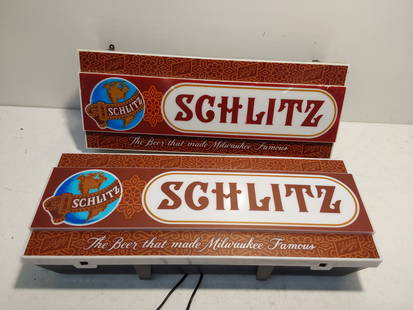 (2) Schlitz lighted beer signs: Working 8 1/2" x 22"