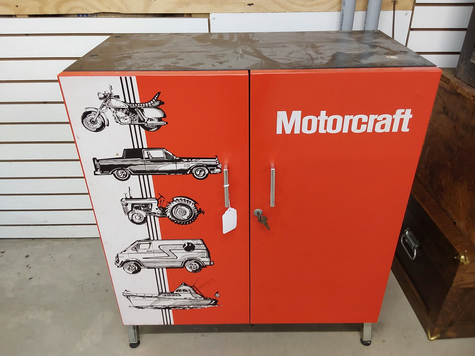 Motorcraft cabinet with key: 30" wide x 34 1/2" high x 16" deep