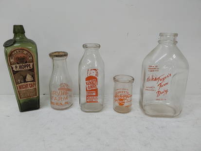 (4) local milk bottles: Troyer's (Union City, PA), Lester Farms, Kennis (Big Run, PA), Irvin Farms (Big Run, PA)