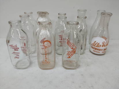 (13) quart dairy bottles: Queen City, Maple Farms, Whiteside, Wauregan, Morrison, Chamberlain's, Alta Vista, Supreme Diary, Fortney's