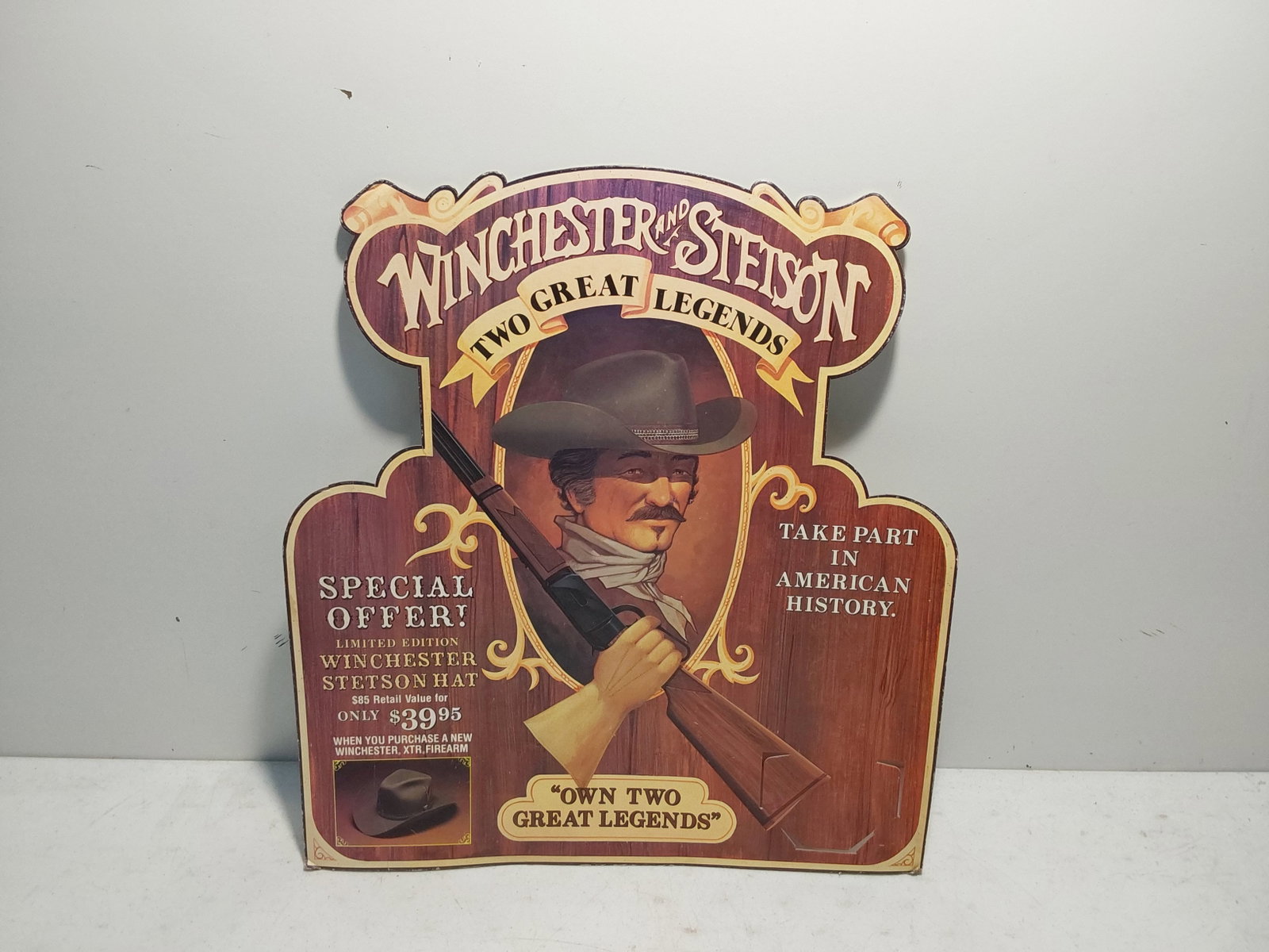 Winchester and Stetson cardboard easel back sign: 18" x 20"