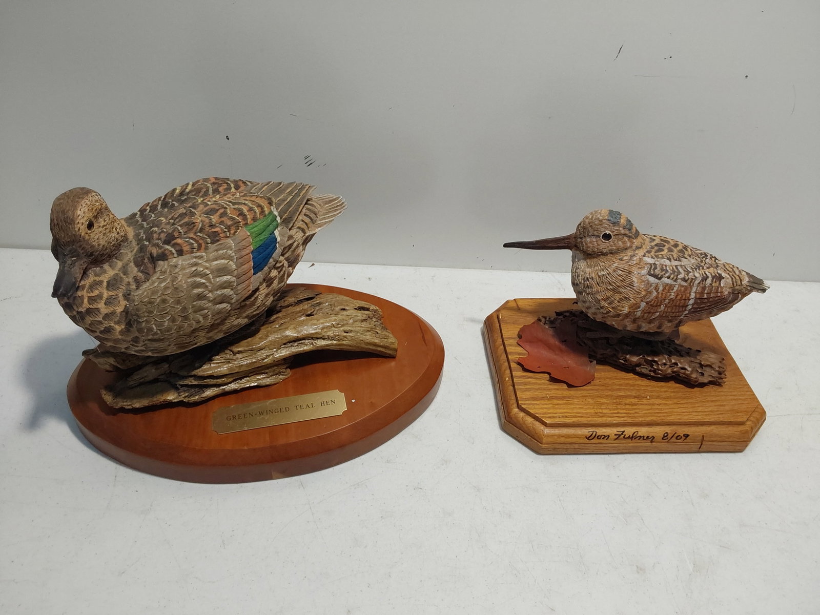 Handcarved Woodcock, Green Winged Teal and Hen: Handcarved Woodcock, Green Winged Teal and Hen