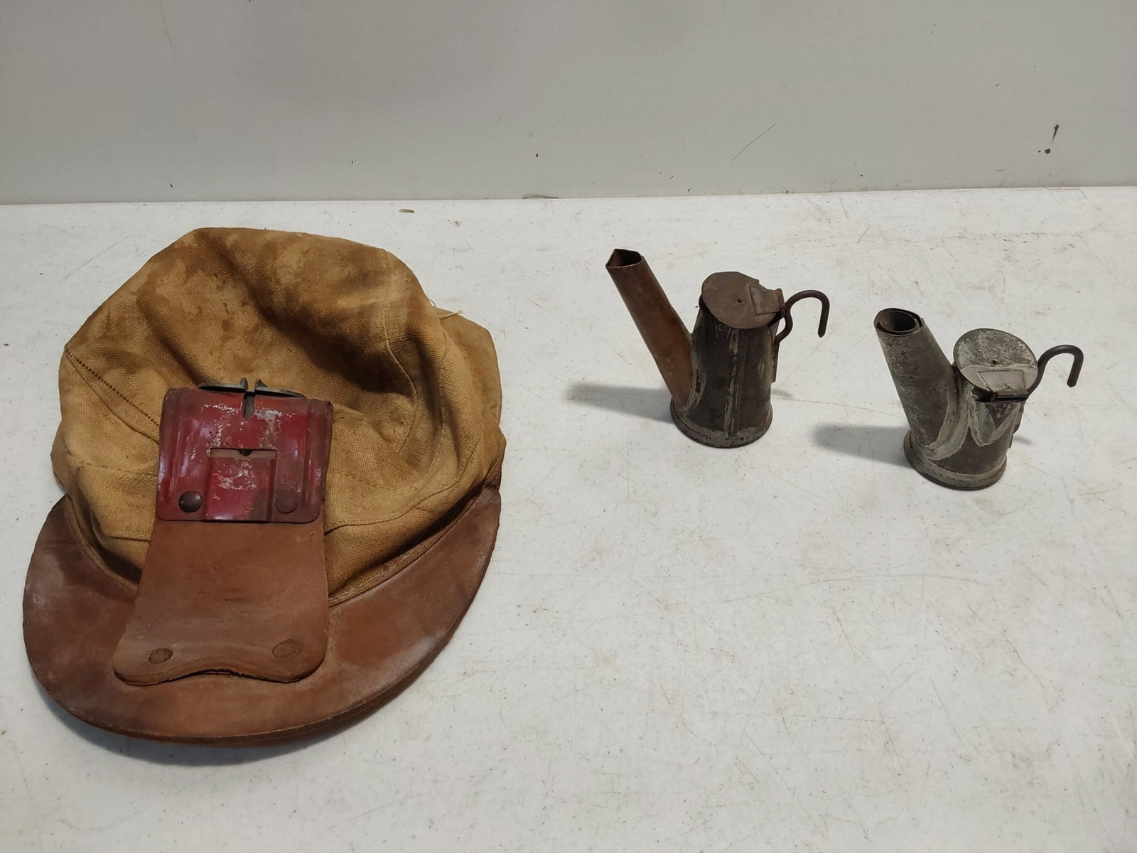 cloth miner's hat and (2) wick lights: cloth miner's hat and (2) wick lights
