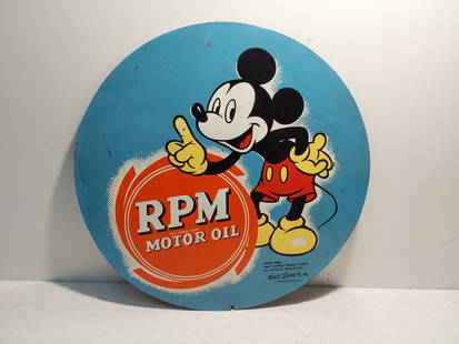 RPM Motor Oil SST sign with Mickey Mouse: Single Sided Tin 24" diameter