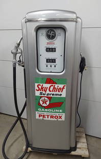 Tokheim model 39 gas pump: Restored with (2) original Sky Chief pump plates. Pick up or freight ship only.