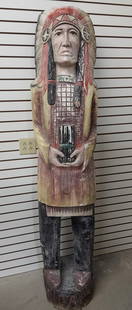 carved cigar Indian: All original milk paint.Found in garage in North Carolina.7 feet tall.