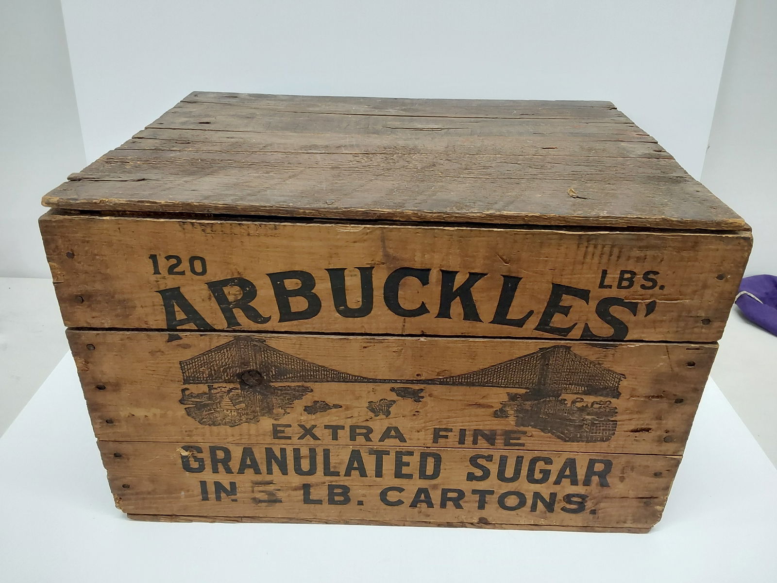Arbuckles Extra Fine Sugar wood crate: 14" high x 22" long