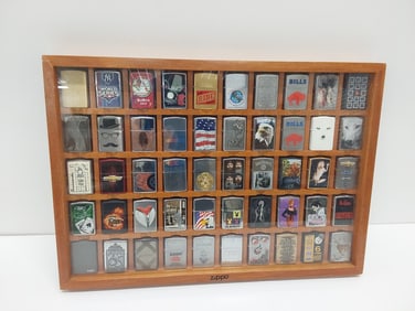 (50) Zippo lighters, original Zippo display