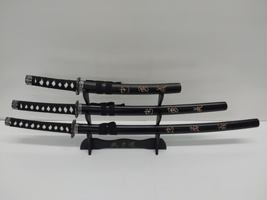 Samurai knife and sword set (3) with stand
