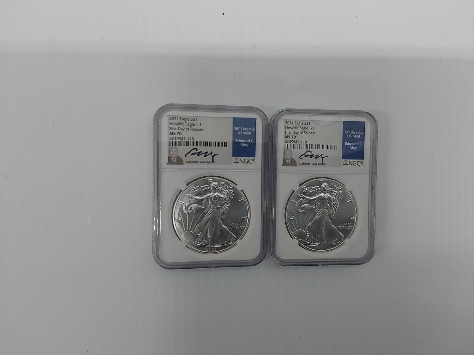 (2) signed 2021 silver Eagles - MS70 (1 of 1)