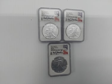 (3) signed Eagle Landing T-2 silver Eagle MS70